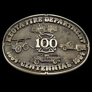 Keota Fire Department Centennial 1884-1984 Solid Brass Belt Buckle By ADM USA‎